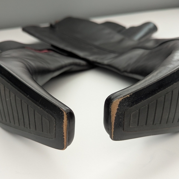 Sofia Italy Sleek Black Knee-High, Square-Toe Boots w/Silver Wrap Around 3" Heel - Picture 13 of 16